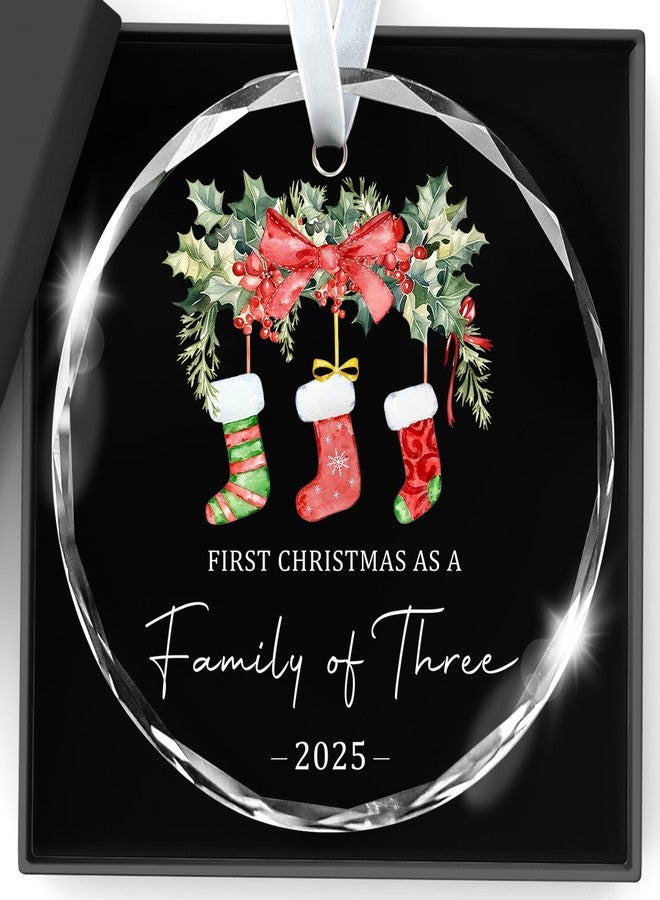 Zeptrix Christmas Ornaments 2025 Our First Christmas As A Family of Three Ornament Unique Crystal Baby 1st Xmas Ornaments New Parents Gifts for Couples Mom Dad Newborn Girls Boys Xmas Tree Decorations - Image 1